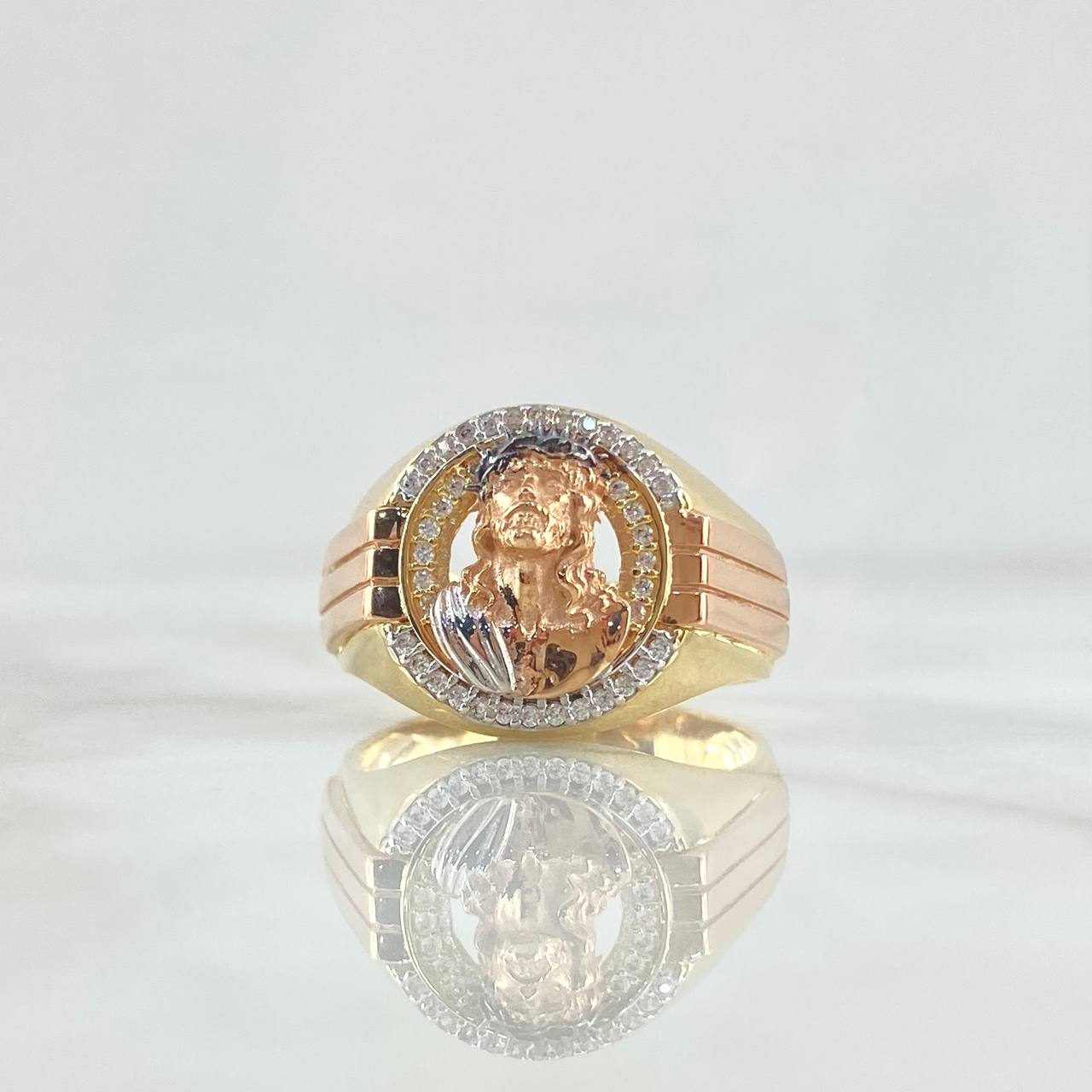 Jesus Face Ring 7.8gr / T10 1/2 / White Zircons Three 18K Golds