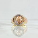 Jesus Face Ring 7.8gr / T10 1/2 / White Zircons Three 18K Golds