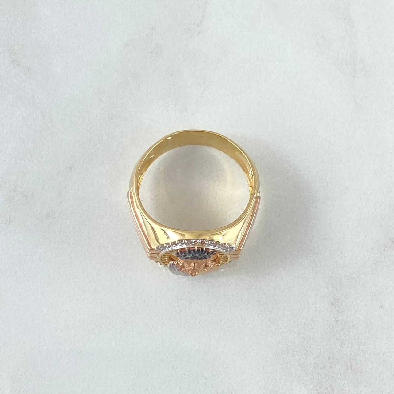 Jesus Face Ring 7.8gr / T10 1/2 / White Zircons Three 18K Golds