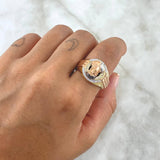 Jesus Face Ring 7.8gr / T10 1/2 / White Zircons Three 18K Golds
