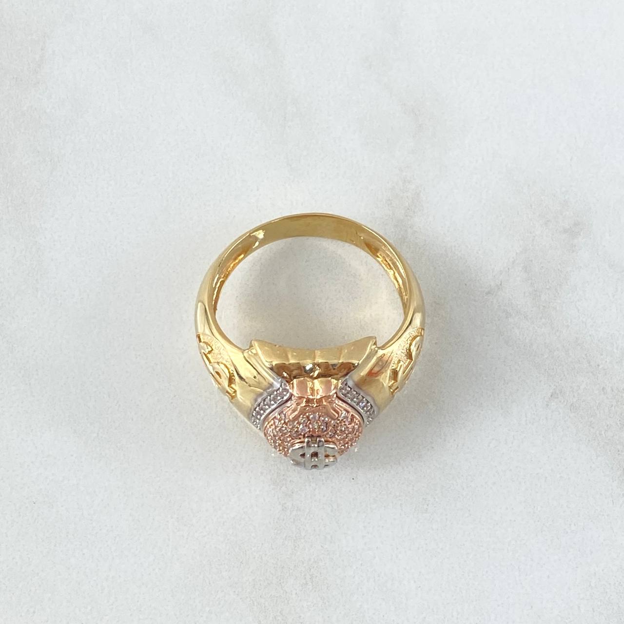 Anillo Bolsa Dinero 10.4gr / T11 3/4 / Circones Blancos Tres Oros 18K