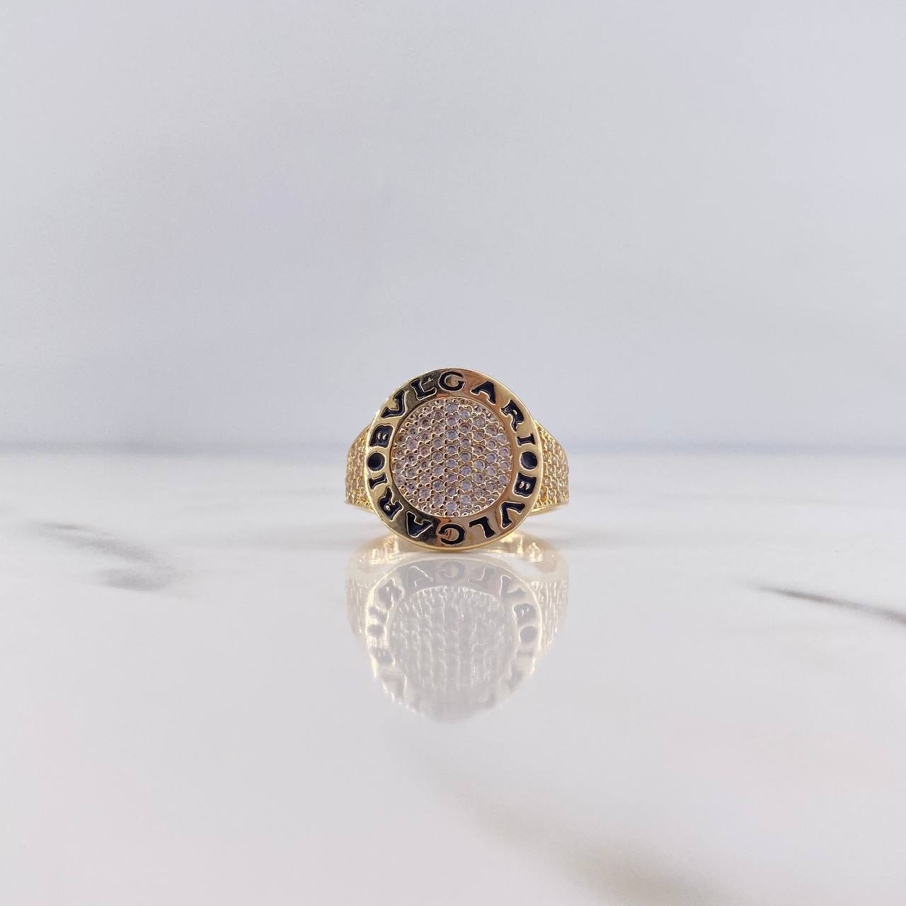 Ring Circle BV 5.6gr / Size 7 / White Zircons 18K Yellow Gold &