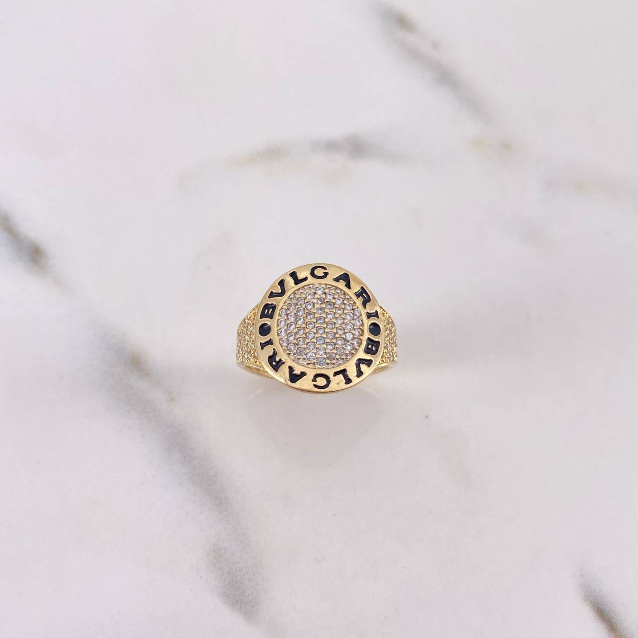 Ring Circle BV 5.6gr / Size 7 / White Zircons 18K Yellow Gold &