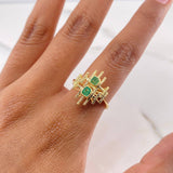 Vertical Lines Ring 3.25gr / T7 1/2 / Green Zircons 18K Yellow Gold &