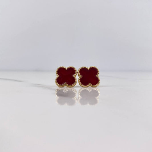 Stud Earrings Clover 2.2gr / Electrostatic Red Yellow Gold 18K &