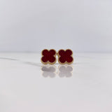 Stud Earrings Clover 2.2gr / Electrostatic Red Yellow Gold 18K &