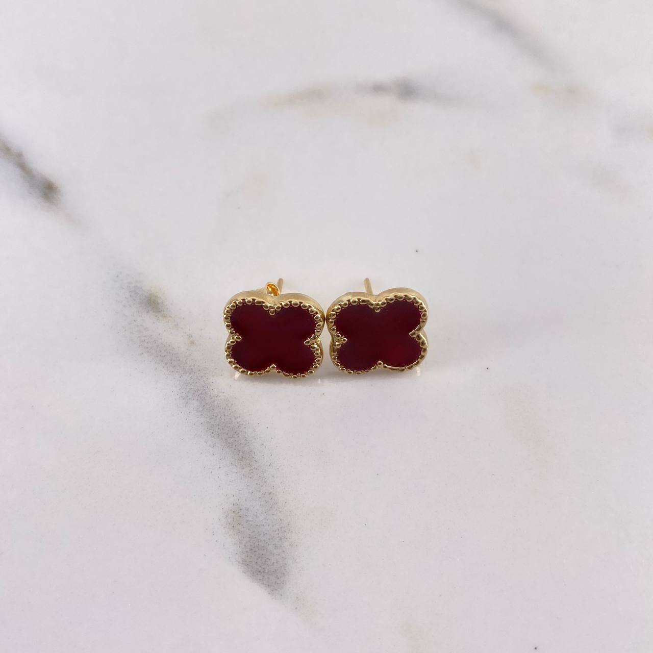 Stud Earrings Clover 2.2gr / Electrostatic Red Yellow Gold 18K &