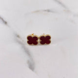 Stud Earrings Clover 2.2gr / Electrostatic Red Yellow Gold 18K &
