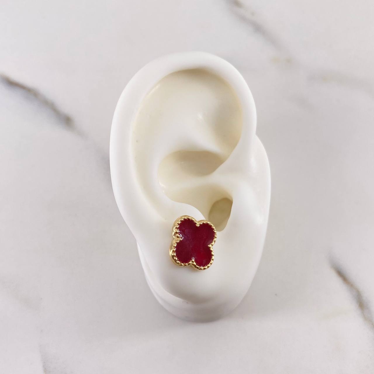 Stud Earrings Clover 2.2gr / Electrostatic Red Yellow Gold 18K &