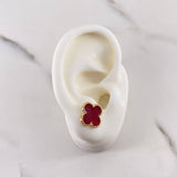 Stud Earrings Clover 2.2gr / Electrostatic Red Yellow Gold 18K &