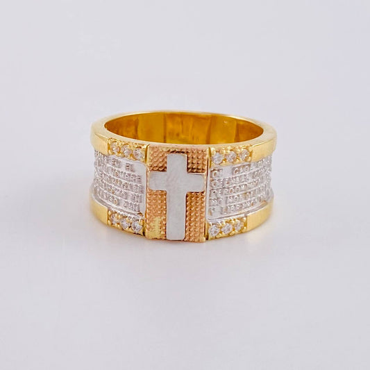 Our Father Cross Ring 7.15g / Size 5 3/4 Three Golds 18K