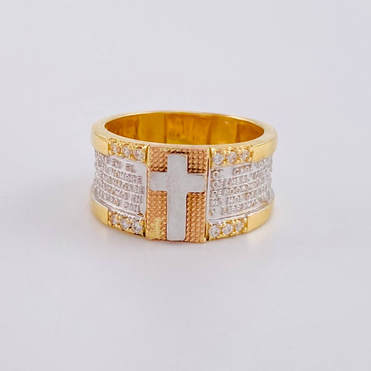 Anillo Cruz Padre Nuestro 10g / T10 Tres Oros 18K