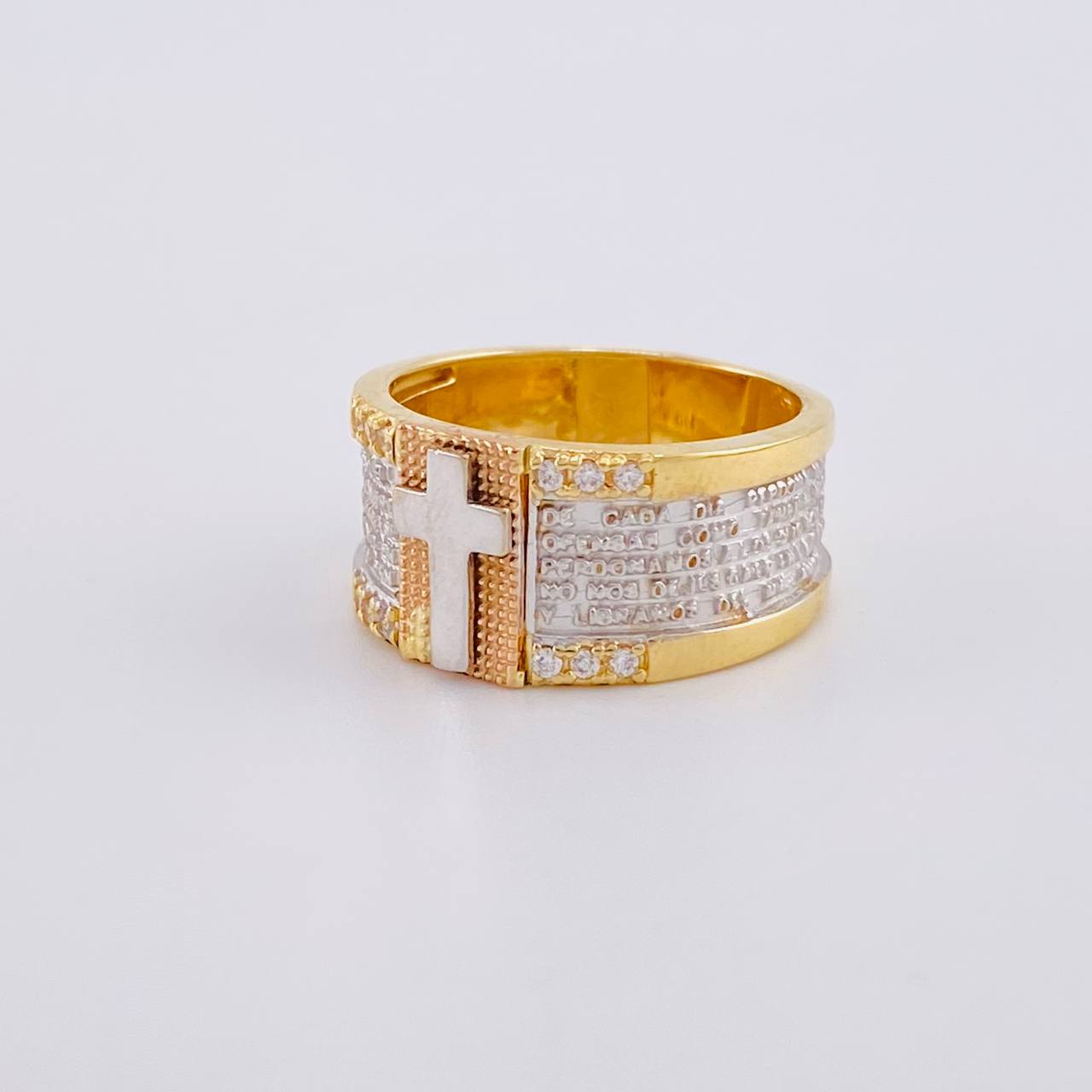 Anillo Cruz Padre Nuestro 7.15g / T5 3/4 Tres Oros 18K