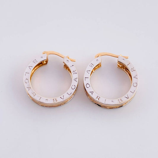 Hoop Earrings Rustic 8.6g / 3/4 in Two White and Rose Gold 18K