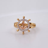 Anchor Steering Wheel Ring 2.85gr / Size 7 / White Zircons Three 18K Golds $