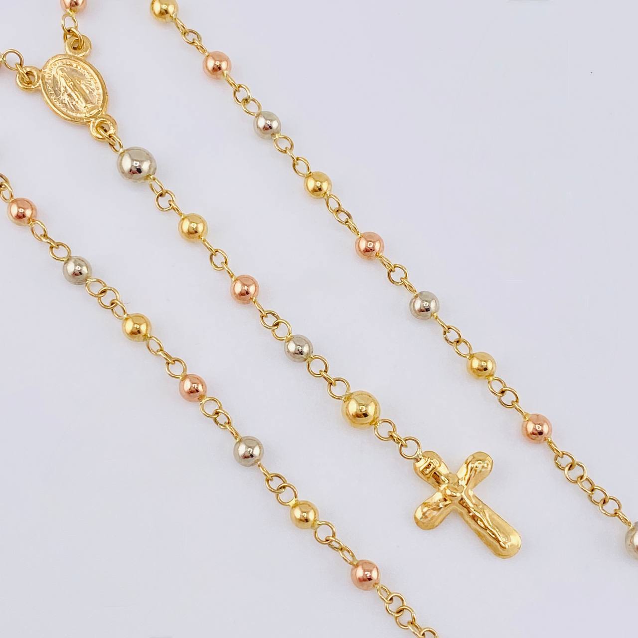 Miraculous Virgin Rosary 6.4 g / 23 1/2 in / 3 mm Three Golds 18K