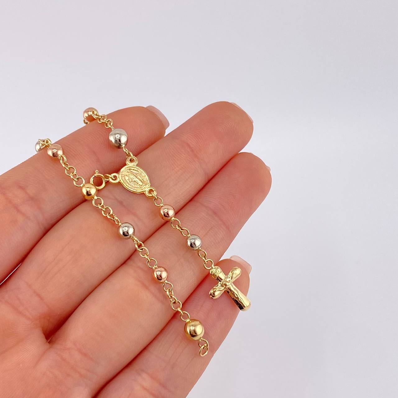 Pulso Denario Virgen Milagrosa 3.5 g / 6 3/4 in / 4 mm Tres Oros 18K