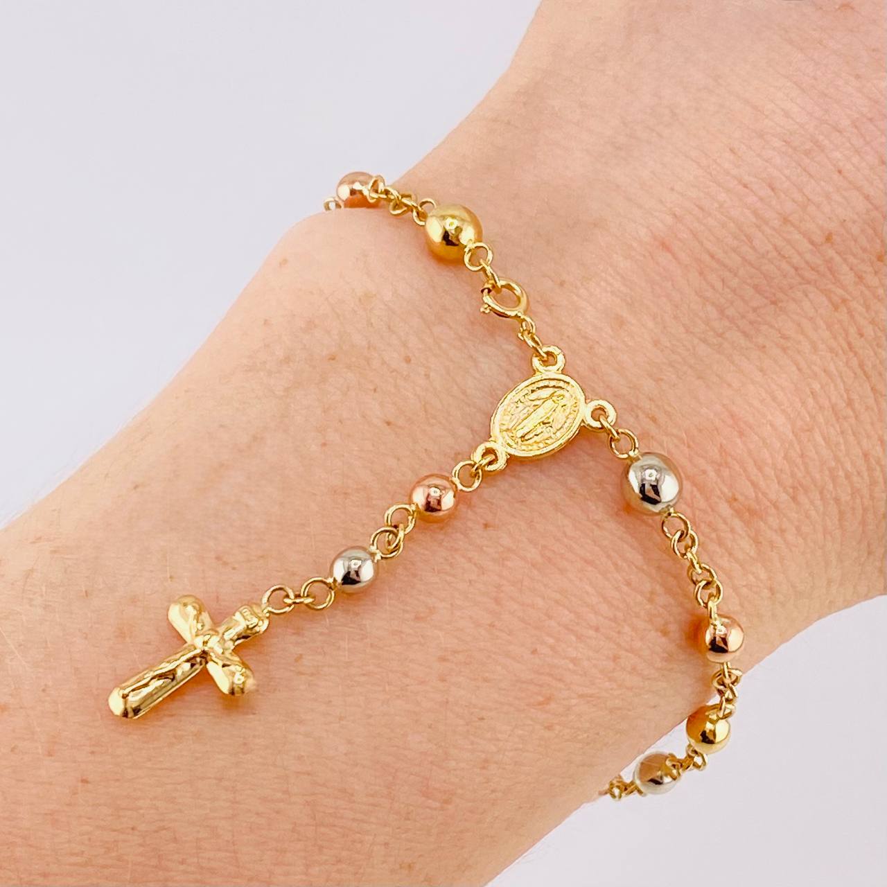 Pulso Denario Virgen Milagrosa 3.5 g / 6 3/4 in / 4 mm Tres Oros 18K