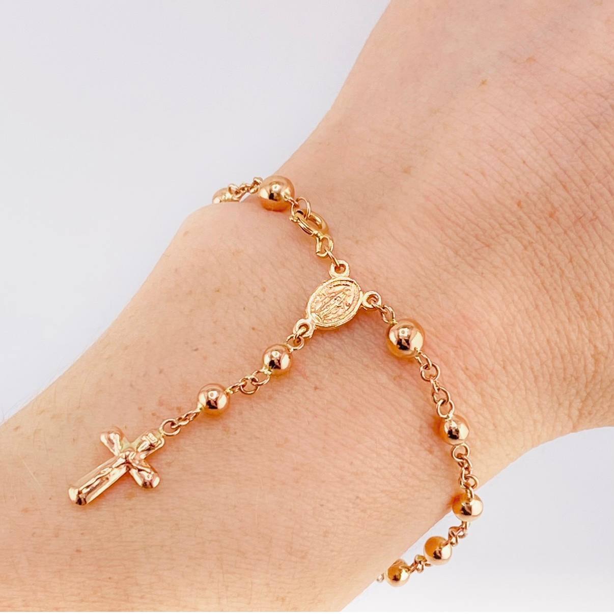 Pulso Denario Virgen Milagrosa 3.85 g / 7 1/2 in / 4 mm Oro Rosa 18K