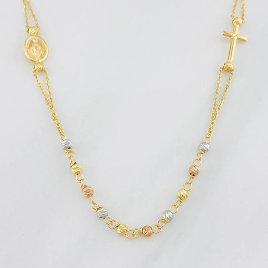 Cadena Denario Virgen Cruz 3.85g / 18 in / 2.4mm Tres Oros 18K