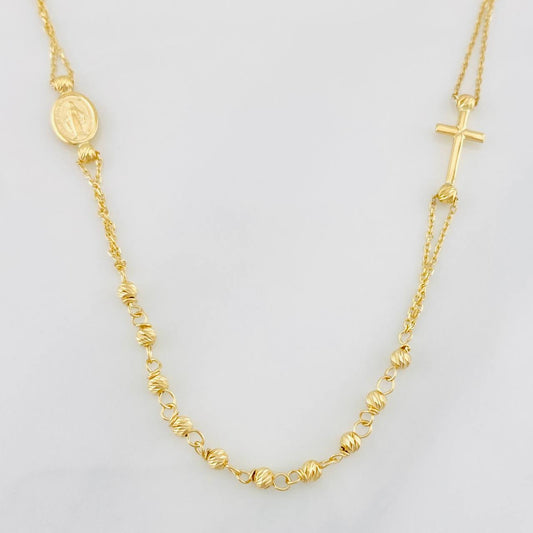 Cadena Denario Virgen Cruz 3.85g / 18 in / 2.4mm Oro Amarillo 18K