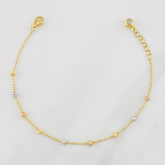 Modular Military Bracelet Beads Diamond Cut 2.6g / 6 3/4 in - 7 1/2 in / 3mm Three Golds 18K