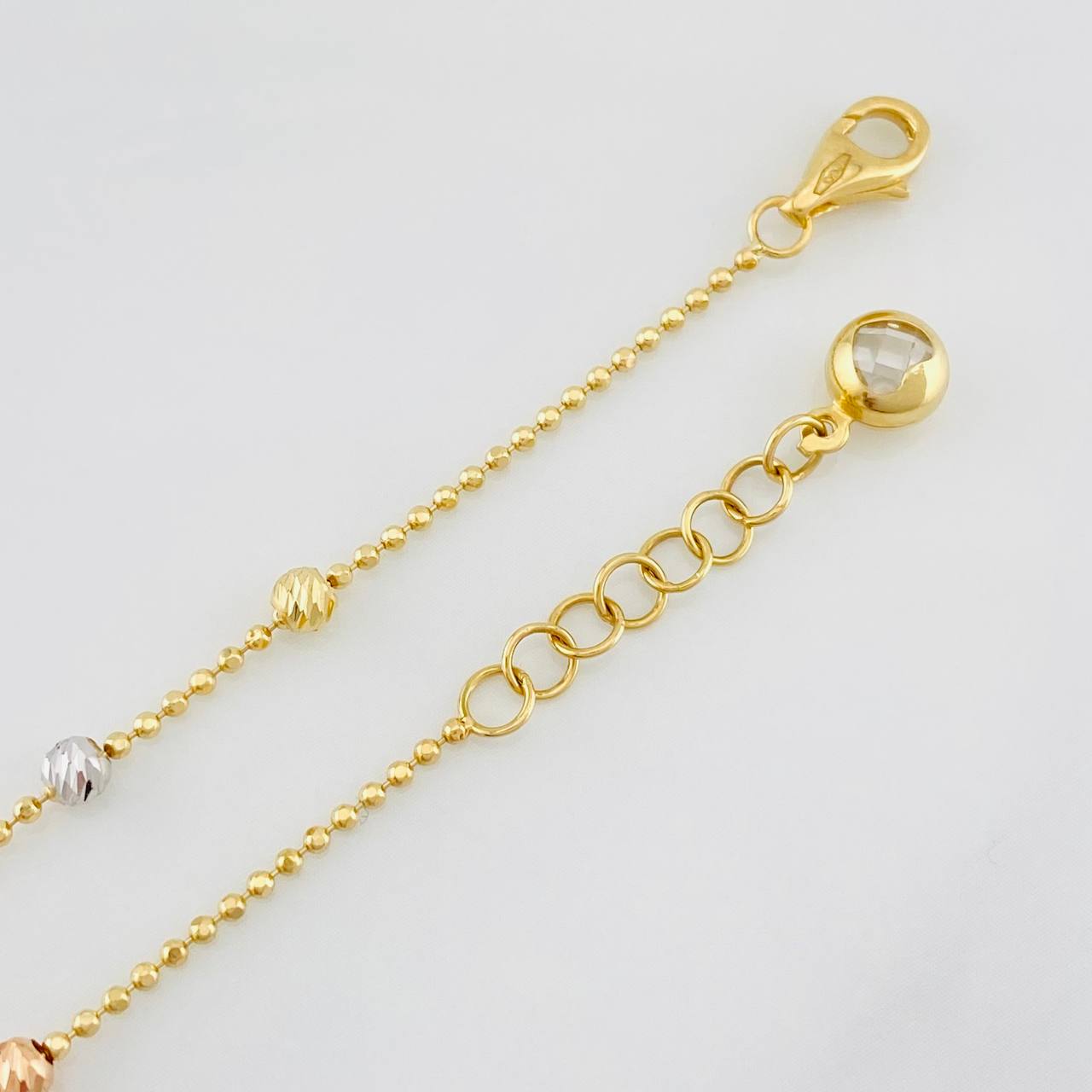 Modular Military Bracelet Beads Diamond Cut 2.6g / 6 3/4 in - 7 1/2 in / 3mm Three Golds 18K