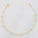 Adjustable Military Bracelet Diamond Cut Beads 1.55g / 6 3/4 in - 7 1/2 in / 2.5mm Three Golds 18K