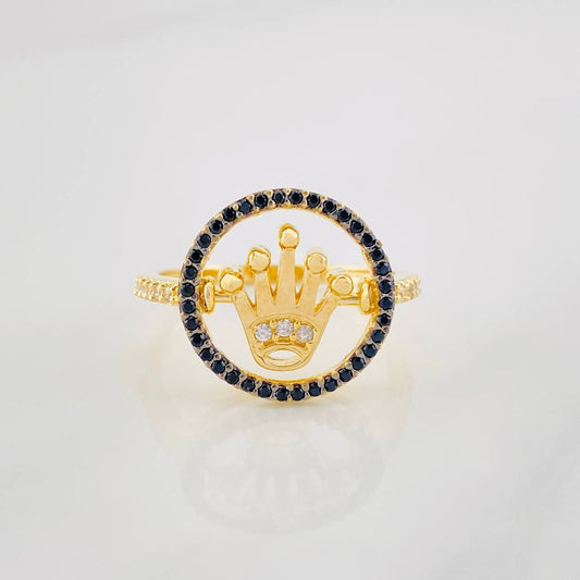 Anillo Corona 3.8g / T8 1/4 Dos Oros Negro Amarillo 18K