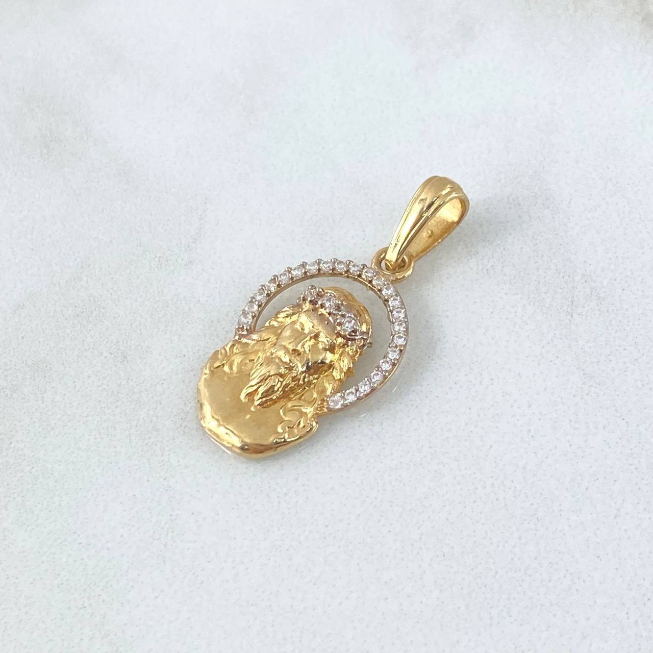 Pendant Christ Face 2.2gr / 2.6cm / White Zircons 18K Yellow Gold