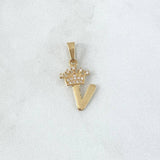 Pendant V Crown 1gr / 2.2cm / White Zircons 18K Yellow Gold