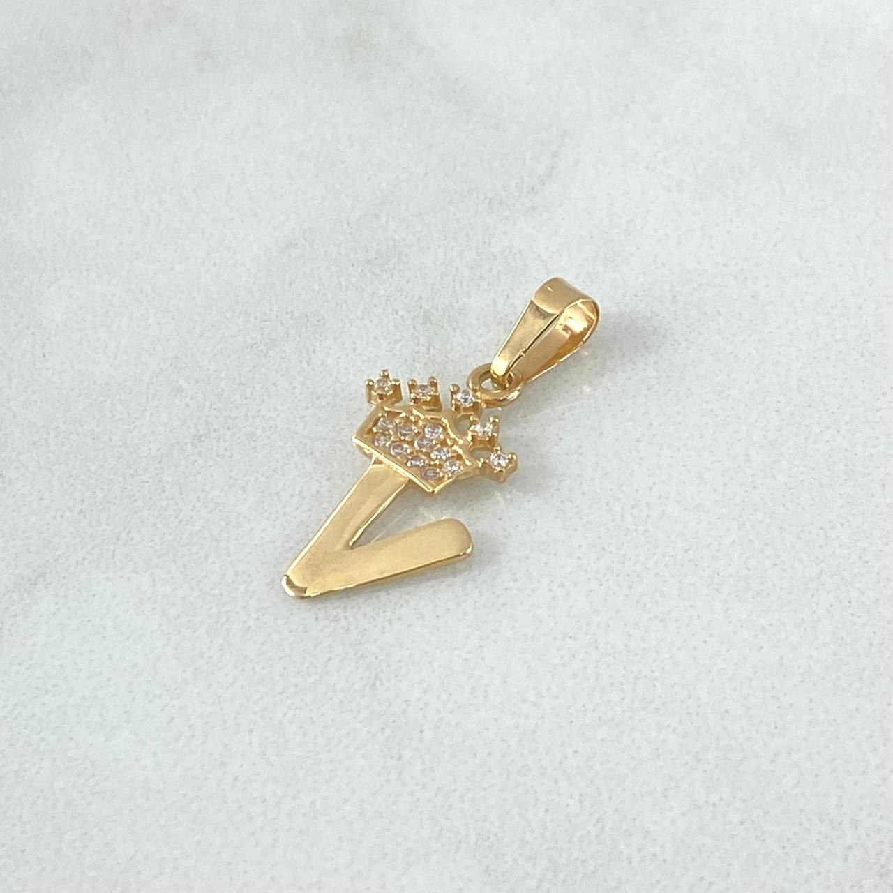 Pendant V Crown 1gr / 2.2cm / White Zircons 18K Yellow Gold