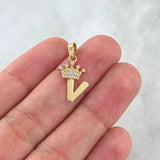 Pendant V Crown 1gr / 2.2cm / White Zircons 18K Yellow Gold
