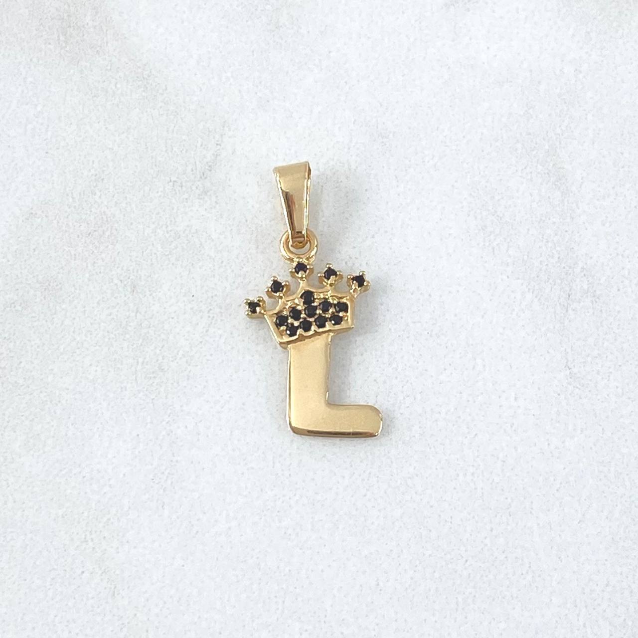 Pendant Letter L Crown 0.9gr / 2.2cm / Black Zircons 18K Yellow Gold