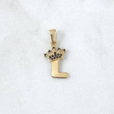 Pendant Letter L Crown 0.9gr / 2.2cm / Black Zircons 18K Yellow Gold