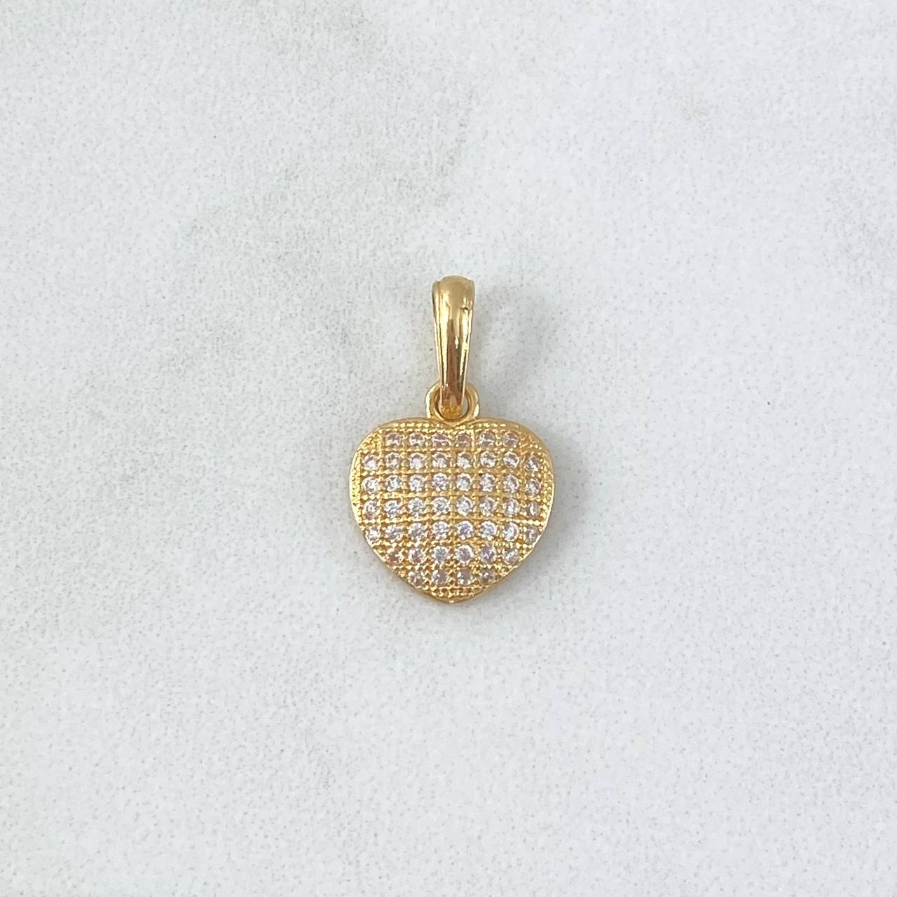 Dije Corazón Cojín 1.4gr / 1.8cm / Circones Blancos Oro Amarillo 18K