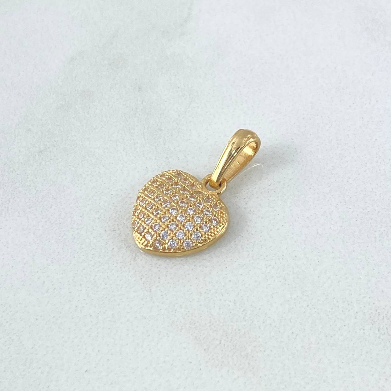 Dije Corazón Cojín 1.4gr / 1.8cm / Circones Blancos Oro Amarillo 18K