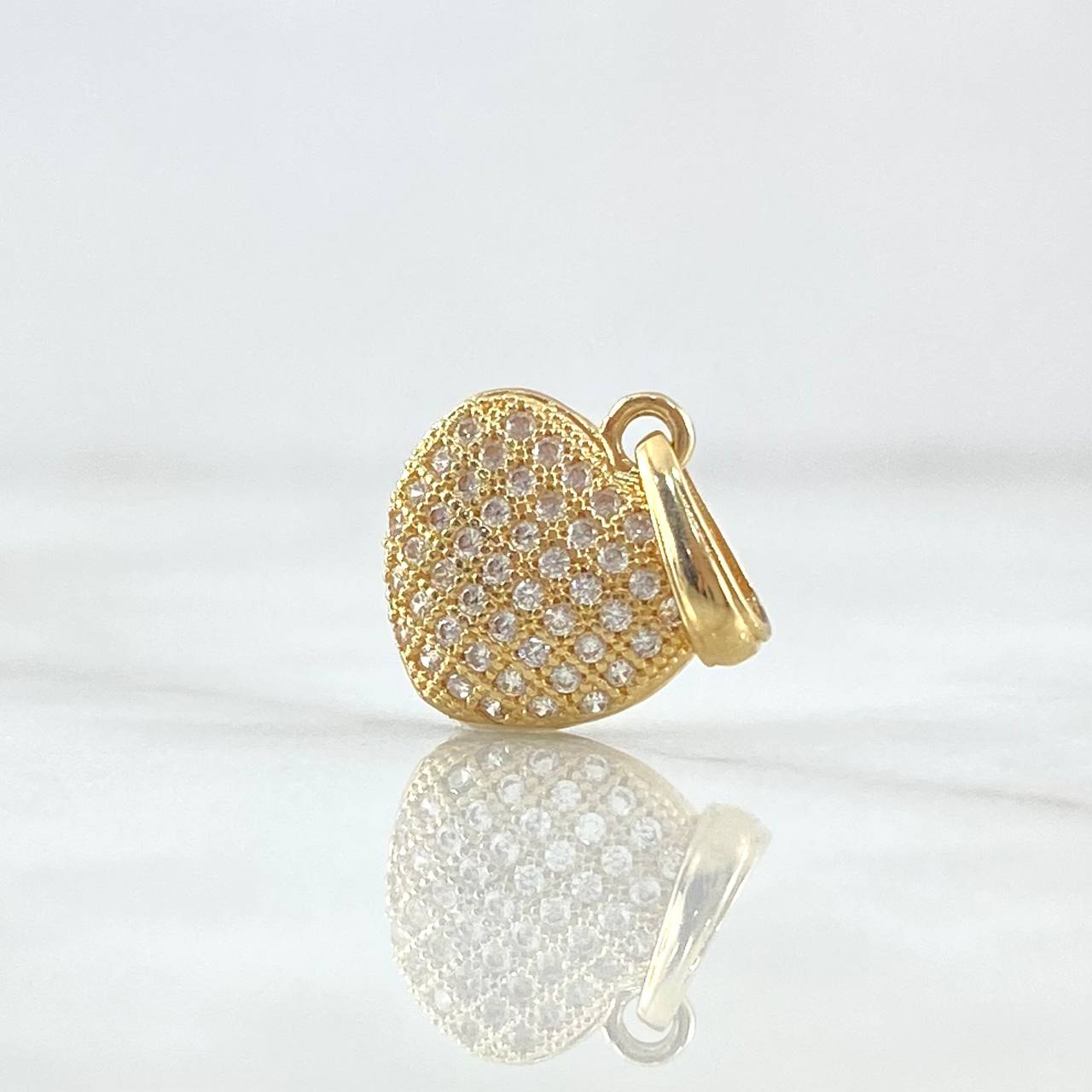 Dije Corazón Cojín 1.4gr / 1.8cm / Circones Blancos Oro Amarillo 18K
