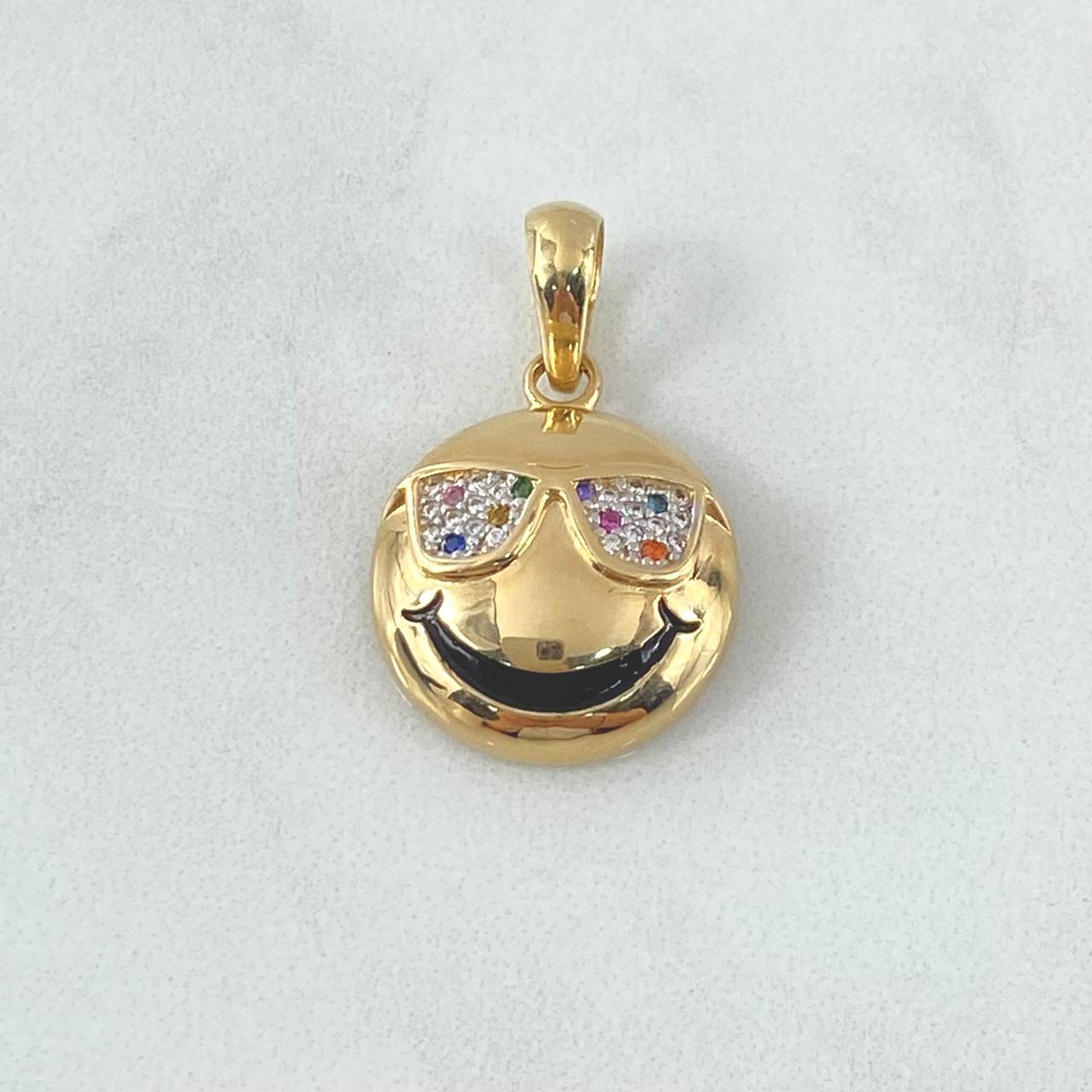 Pendant Emoji Glasses 3.5gr / 2.6cm / Colored Zircons 18K Yellow Gold