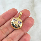 Pendant Emoji Glasses 3.5gr / 2.6cm / Colored Zircons 18K Yellow Gold
