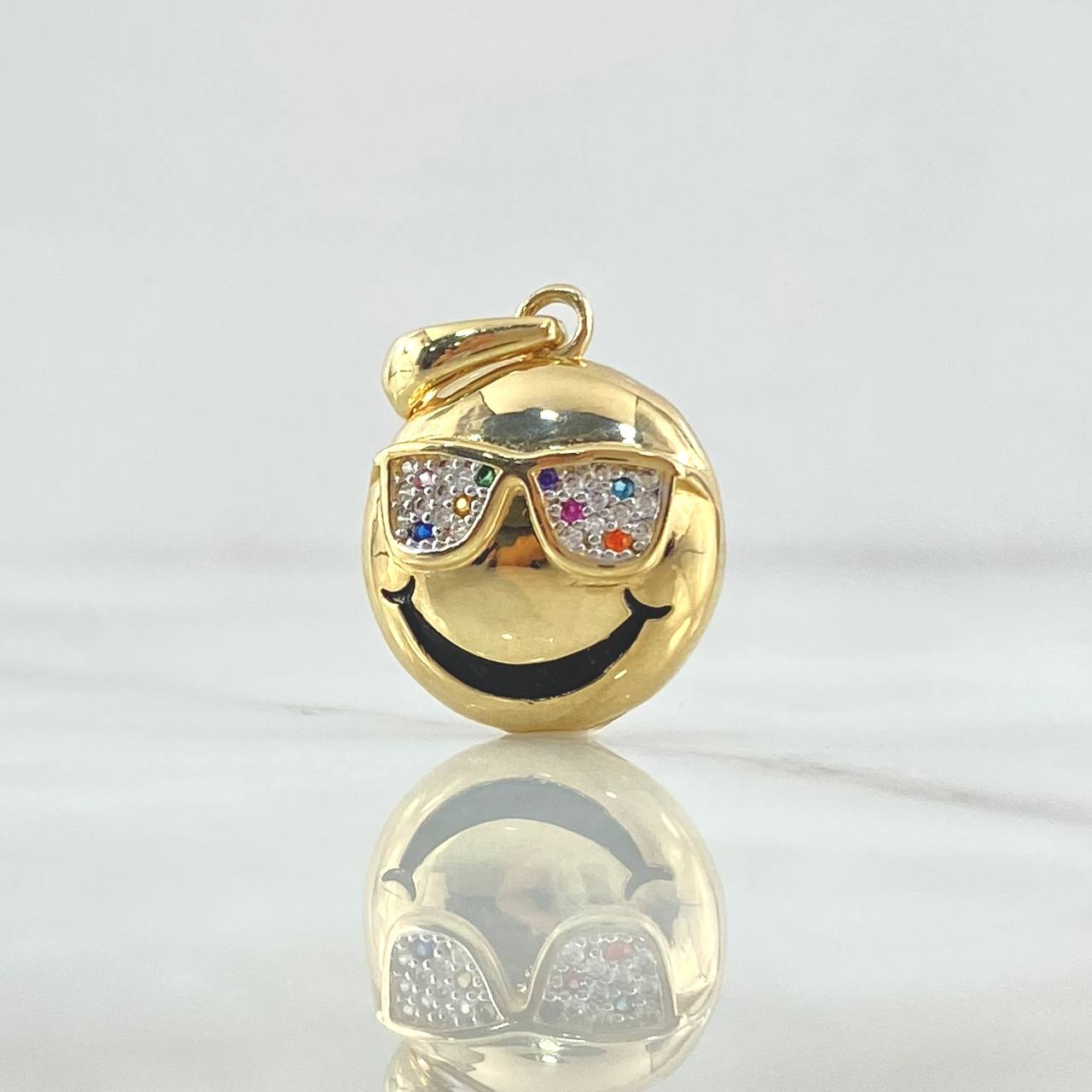 Pendant Emoji Glasses 3.5gr / 2.6cm / Colored Zircons 18K Yellow Gold