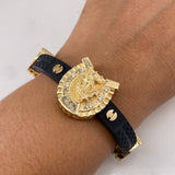 Pulso Herradura Caballo 22.5gr / 20cm / 7.9mm Silicona Negro Circones Blancos Oro Amarillo 18K &
