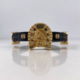 Pulso Herradura Caballo 22.5gr / 20cm / 7.9mm Silicona Negro Circones Blancos Oro Amarillo 18K &