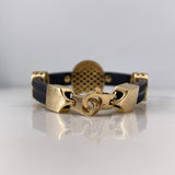 Pulso Herradura Caballo 22.5gr / 20cm / 7.9mm Silicona Negro Circones Blancos Oro Amarillo 18K &