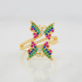 Double Butterfly Ring 2.85g / T6 1/2 Two-Tone Yellow White Gold 18K
