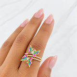Double Butterfly Ring 2.85g / T6 1/2 Two-Tone Yellow White Gold 18K