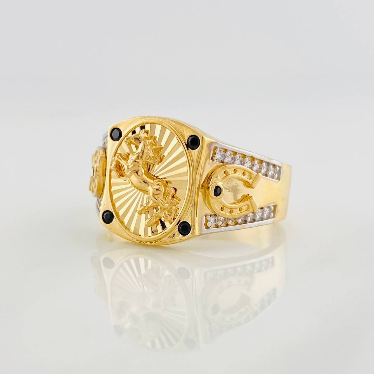 Horse Ring 6.1g / T10 1/2 Two-Tone Yellow White Gold 18K