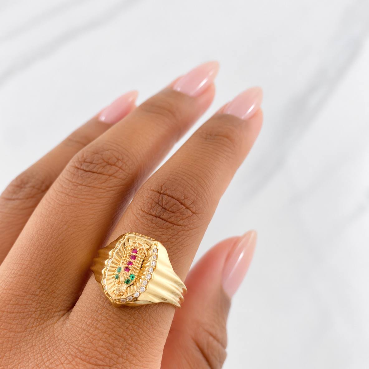 Virgin of Guadalupe Ring 4.65g / T8 1/4 Yellow Gold 18K