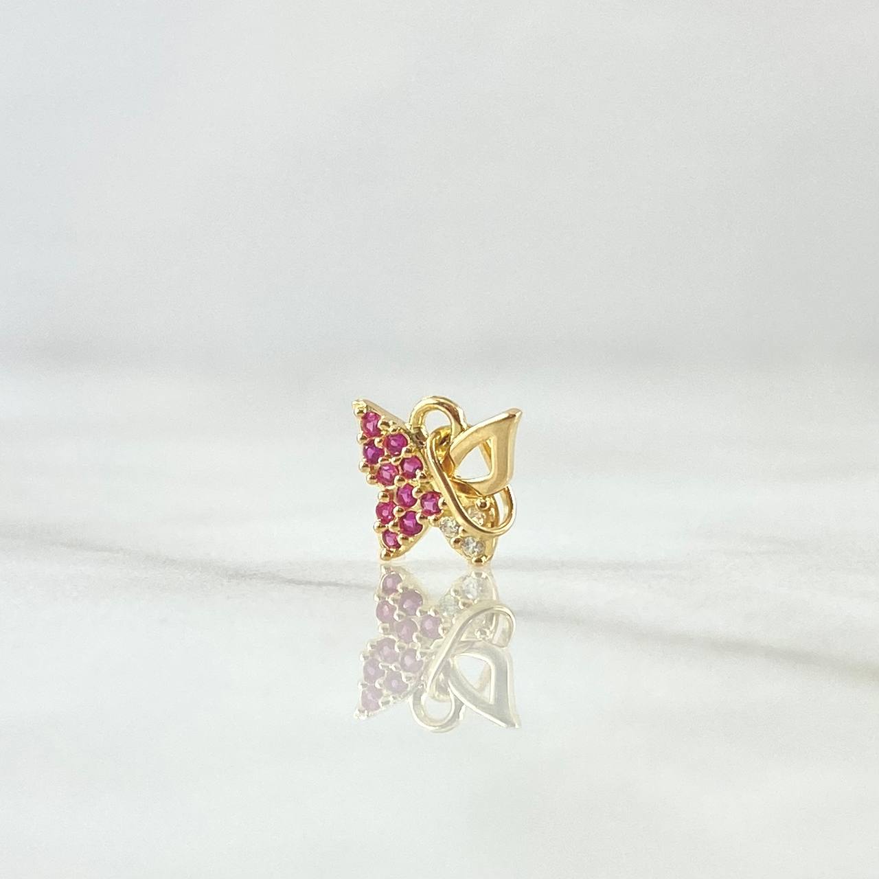 Pendant Partial Butterfly 0.4gr / 1cm / Fuchsia and White Zircons 18K Yellow Gold ©
