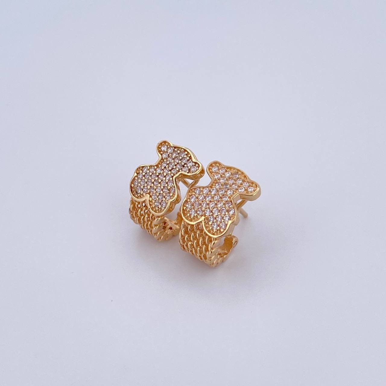 Topos Malla Oso Ts 4.7gr / 1.4cm / Circones Blancos Oro Amarillo 18K &